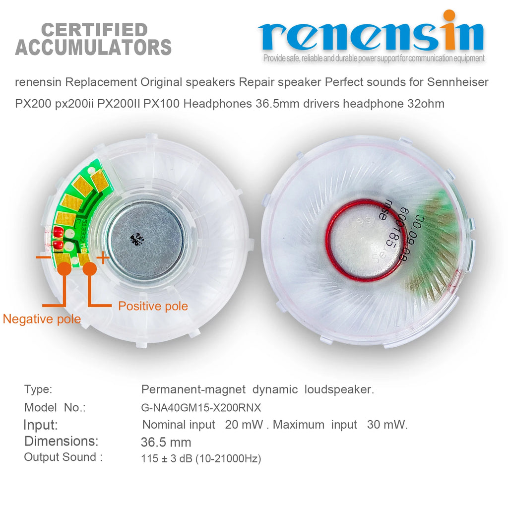 Renensin Replacement Original Speakers Repair Speaker Perfect Sounds for Sennheiser  PX200 Px200ii PX200II PX100 Headphones