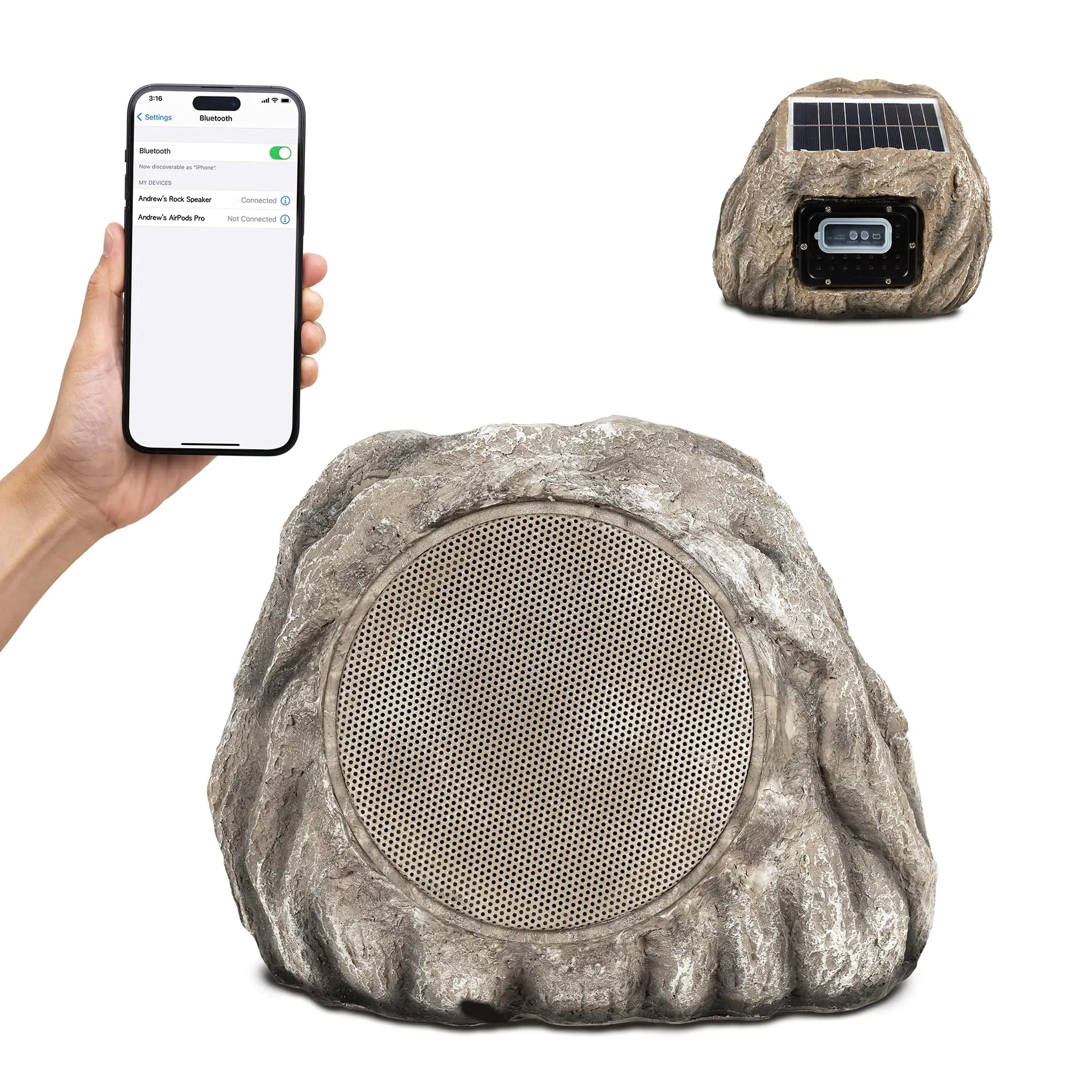 Homewell Solar Rock Speakers - Multi-Link up to 9 Units Total - Outdoor Waterproof Speakers Bluetooth Wireless - Weatherproof Landscape Speakers for Pool Patio Deck Backyard Garden - (1-Pack)