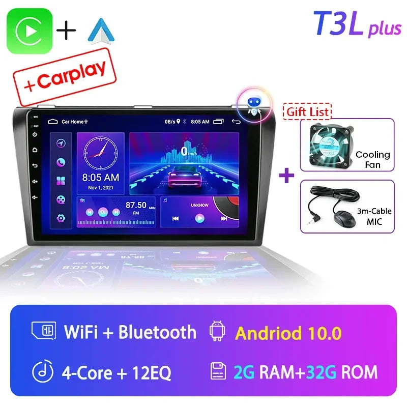 2 Din Android 12 for Mazda 3 2004-2009 Car Radio Multimedia Player Stereo Navigation With BOSE Carplay Speakers Head Unit Video