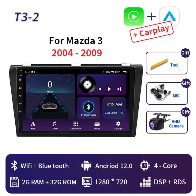 2 Din Android 12 for Mazda 3 2004-2013 Car Radio Multimedia Player Stereo Navigation With BOSE Carplay Speakers Head Unit Video