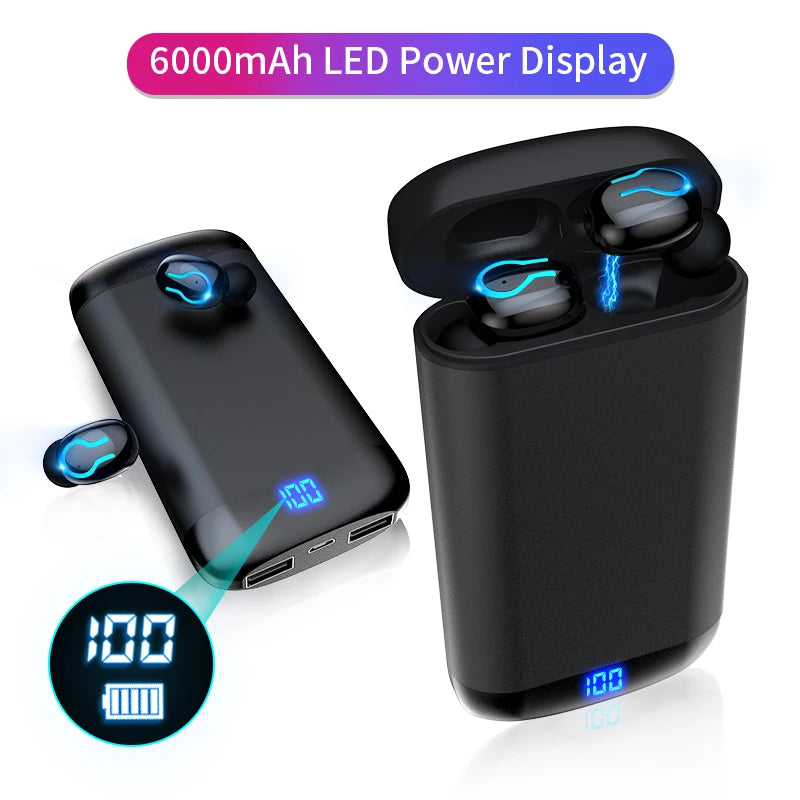 2022 Hot Sell Q66 True Wireless Earbuds Headset Fone Wireless Headphones Audifonos Q66 TWS Earphone With 6000mAH Power Bank