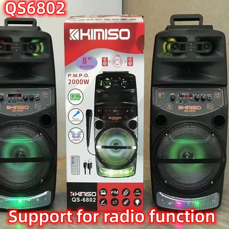2000W High-Power Outdoor Speaker LED Trolley Case Portable FM Radio Bluetooth Boombox With Wired Microphone Household Karaoke