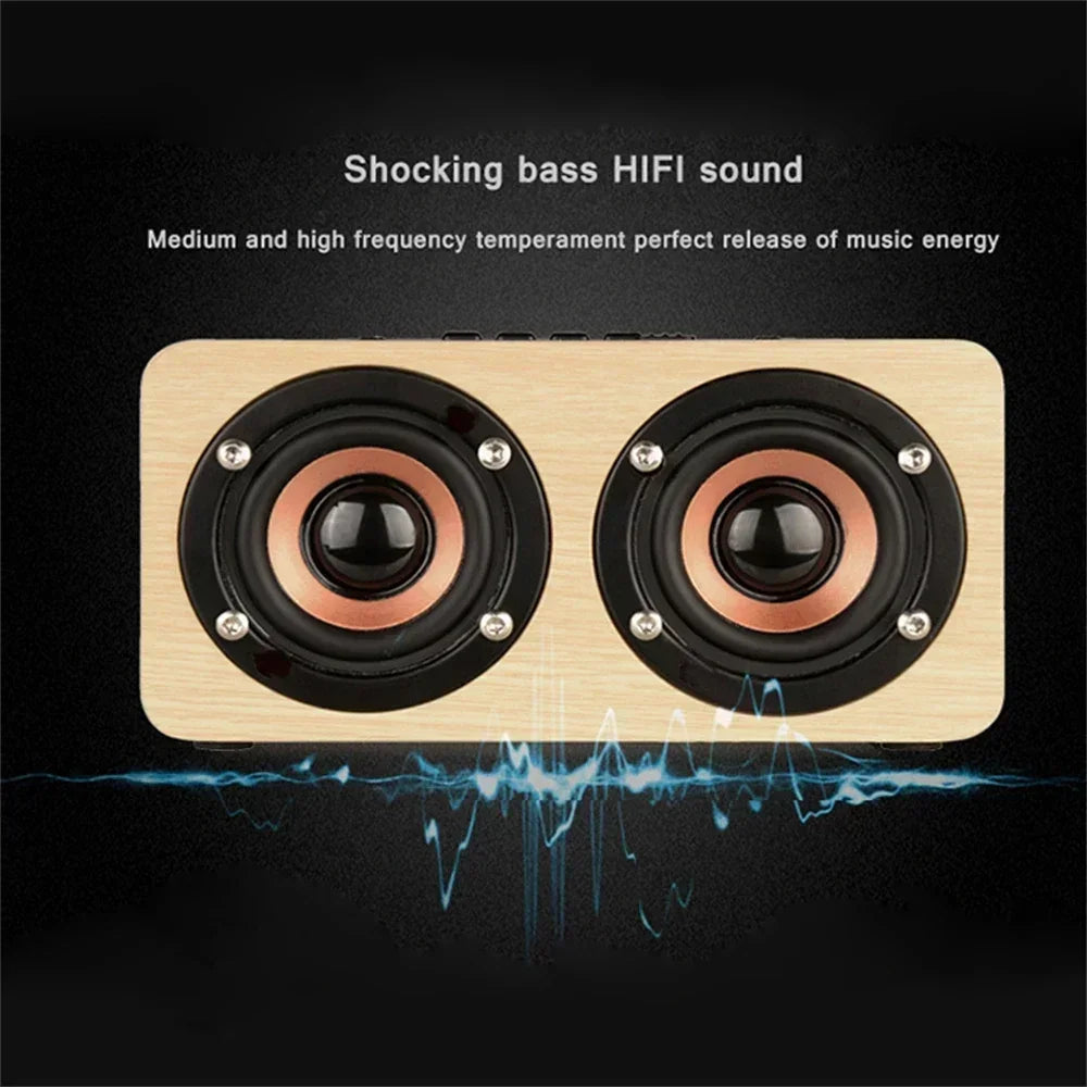 3.5mm Aux Mode Portable Bluetooth Speakers 10W Wooden Speaker Dual Horn Sound Box for Smartphones Wireless Subwoofer TF Card