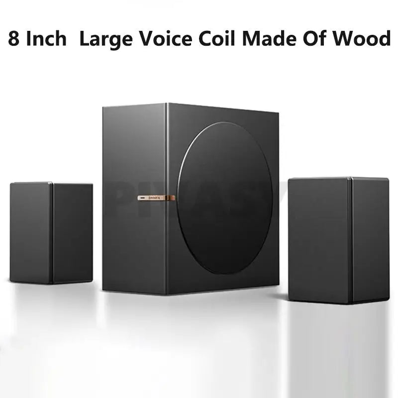 8 Inch High Power Wooden Bass Speaker Full-Range Subwoofer Bluetooth Speaker 2.1 Active Speaker for Computer TV Home Desktop Set