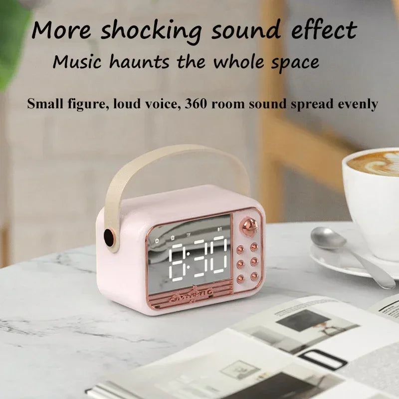 Classical Music Player  Retro Bluetooth Speaker LED Mirror HIFI Stereo Sound With Time Display Dual Alarm Clock Support TF AUX