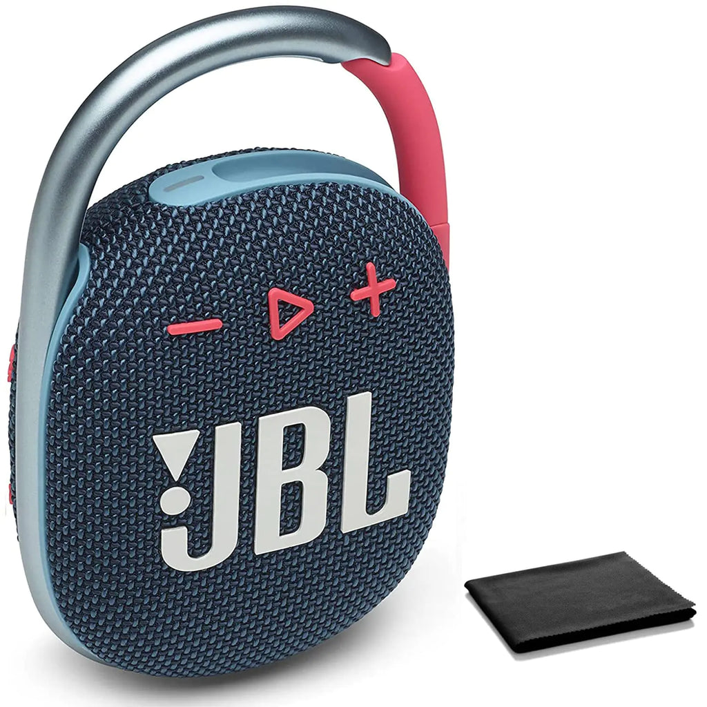 JBL Clip 4 Portable Bluetooth Speaker - Waterproof and Dustproof IP67 Mini Bluetooth Speaker for Travel Outdoor and Home w/Microfiber Cleaning Cloth (Blue/Pink)