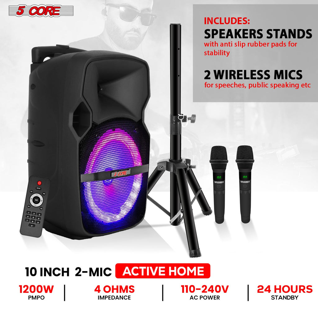 5Core 10 inch PA Portable Bluetooth Party Speaker Karaoke Boombox + 2