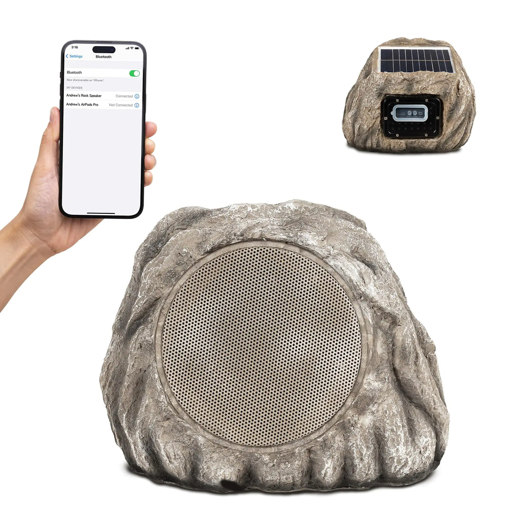 Homewell Solar Rock Speakers - Multi-Link up to 9 Units Total - Outdoor Waterproof Speakers Bluetooth Wireless - Weatherproof Landscape Speakers for Pool Patio Deck Backyard Garden - (1-Pack)