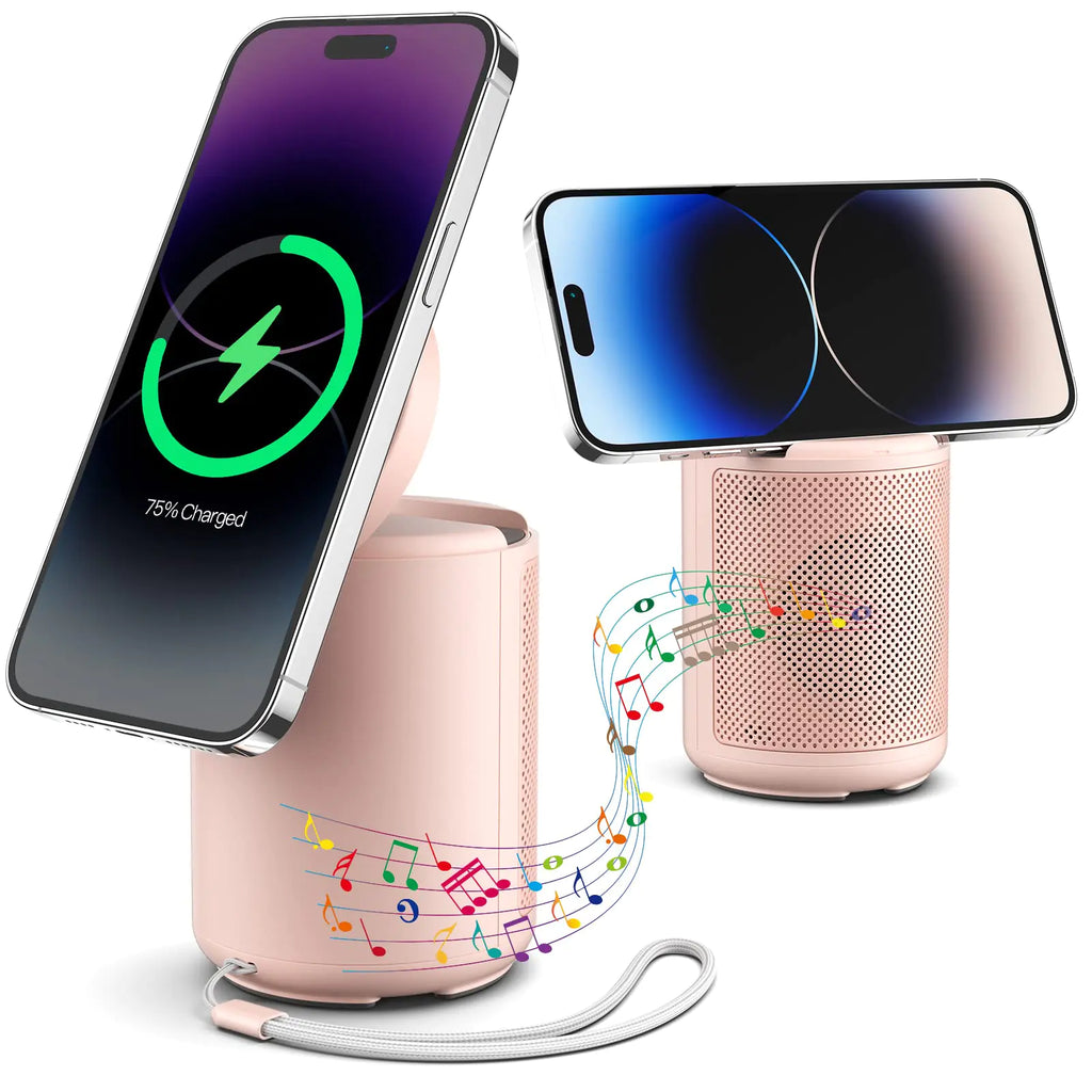 JSAUX Gifts for Men and Women Bluetooth Speaker with Phone Stand and Magnetic Wireless Charger Compatible with iPhone/Samsung Birthday Day Gifts Wireless Speaker with HD Surround Sound